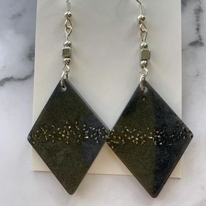 Onyx and black stone Diamond shaped drop earrings
